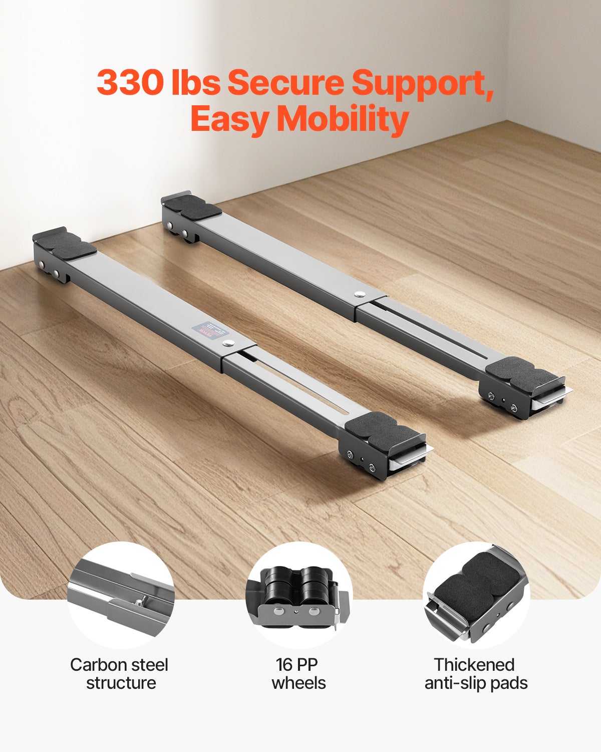 Roulettes Transport pour Appareils Électroménagers VEVOR 2PCS,Charge 149,7 kg,Base de Machine à Laver Mobiles,Déménageurs pour Réfrigérateurs,Gris - 2
