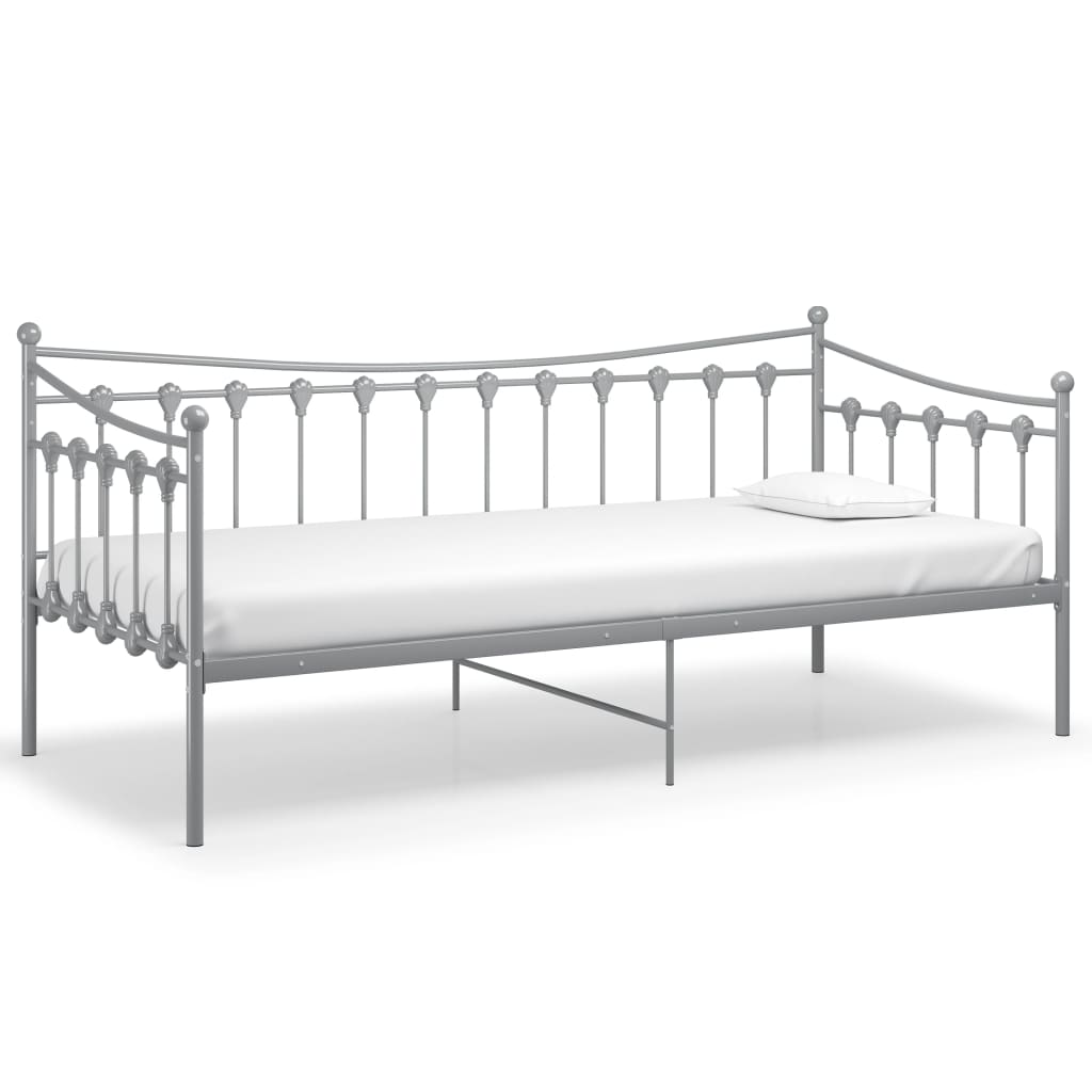 Łóżko Metalowe Rama Łóżka Ze Stelażem Do Pokoju Sypialni Szare 90x200 cm