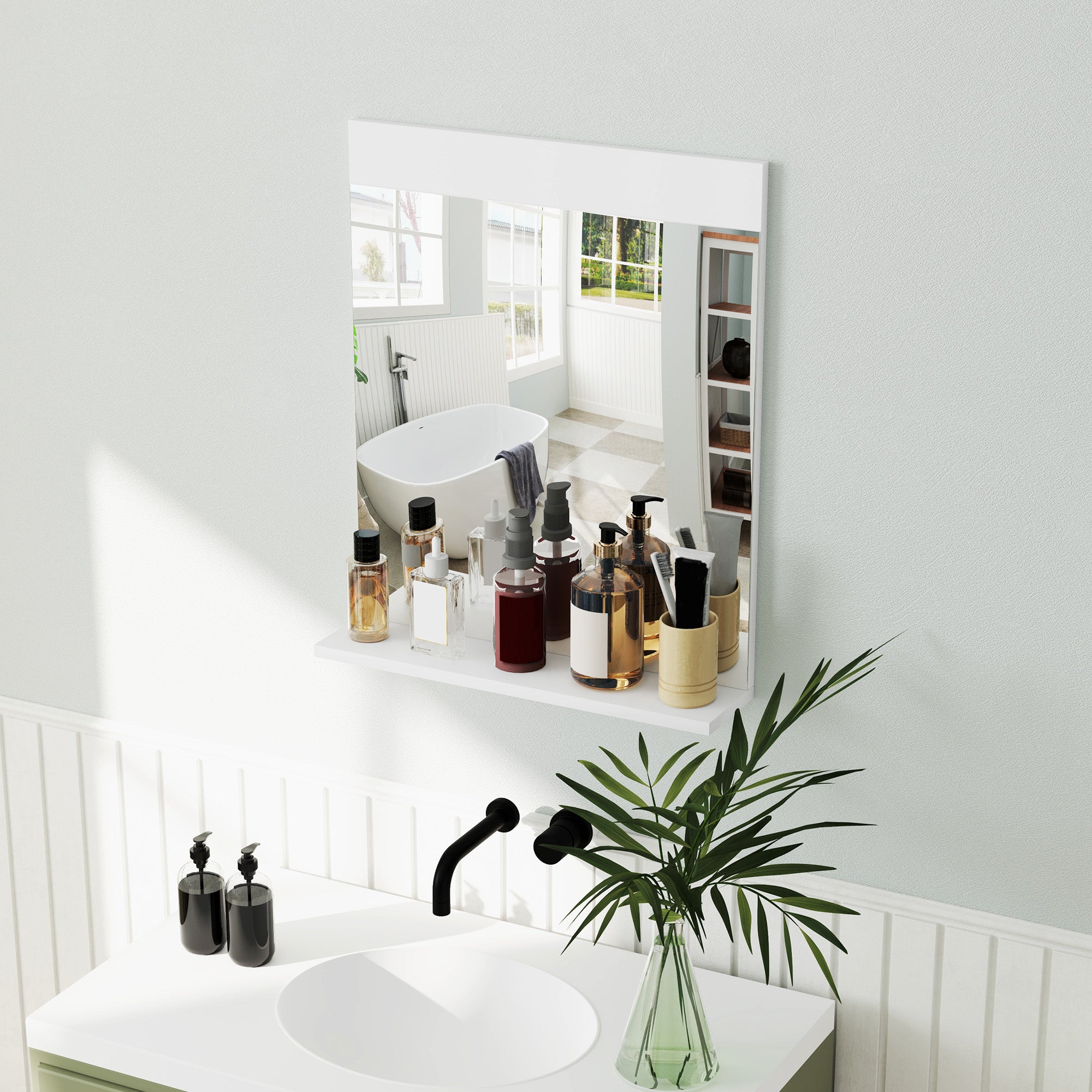 Miroir de salle de bain miroir mural avec étagère de rangement pour salon chambre 50 x 12 x 60 cm blanc - 8