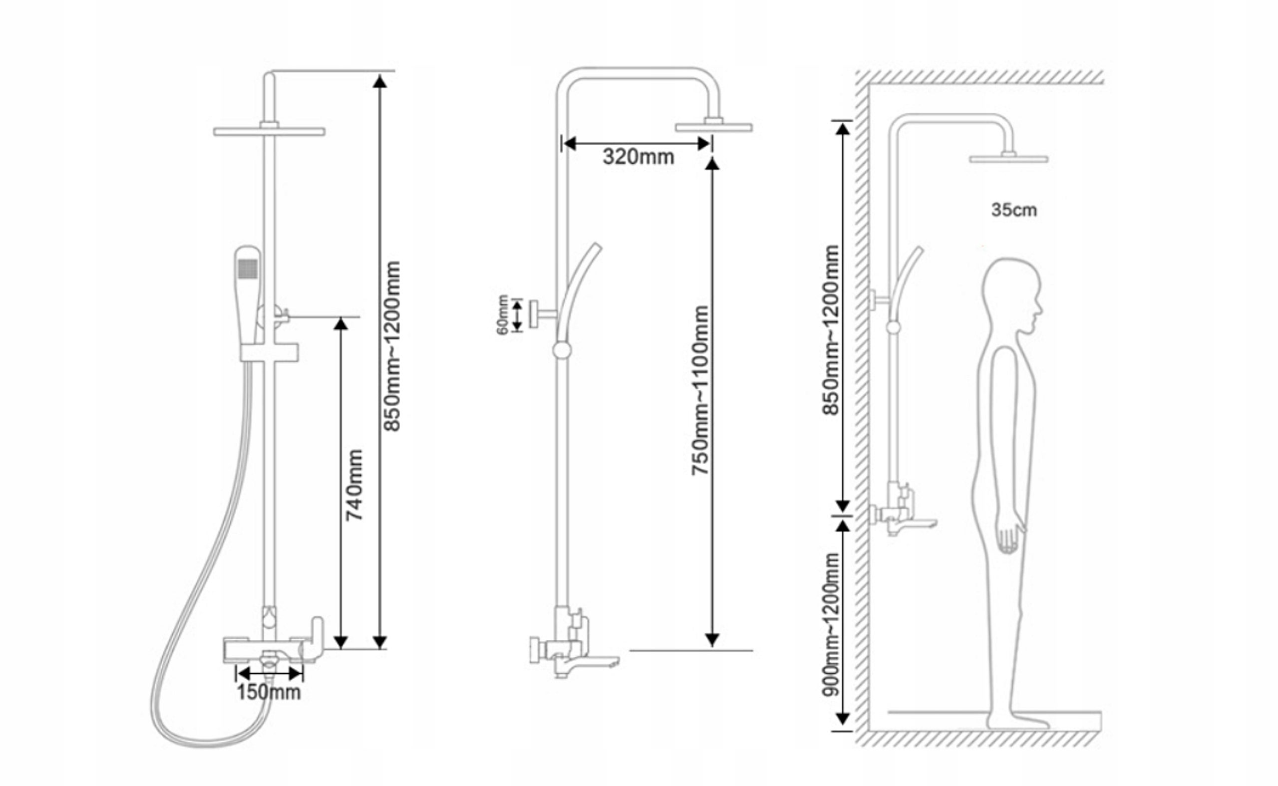 Conjunto de duche com torneira, Dourado/Branco - 2