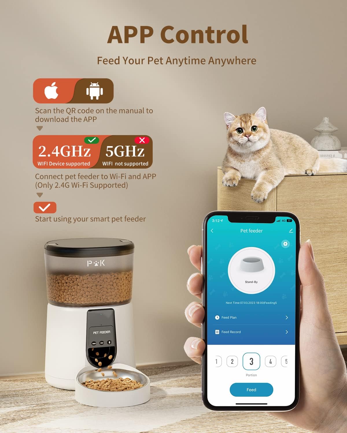 Distributeur Croquettes Chat Automatique,2.4G WiFi 4L Distributeur Croquettes Chat&Chien,Connecté App,Enregistrement Vocal 10S,1-10 Repas /Jour - 6