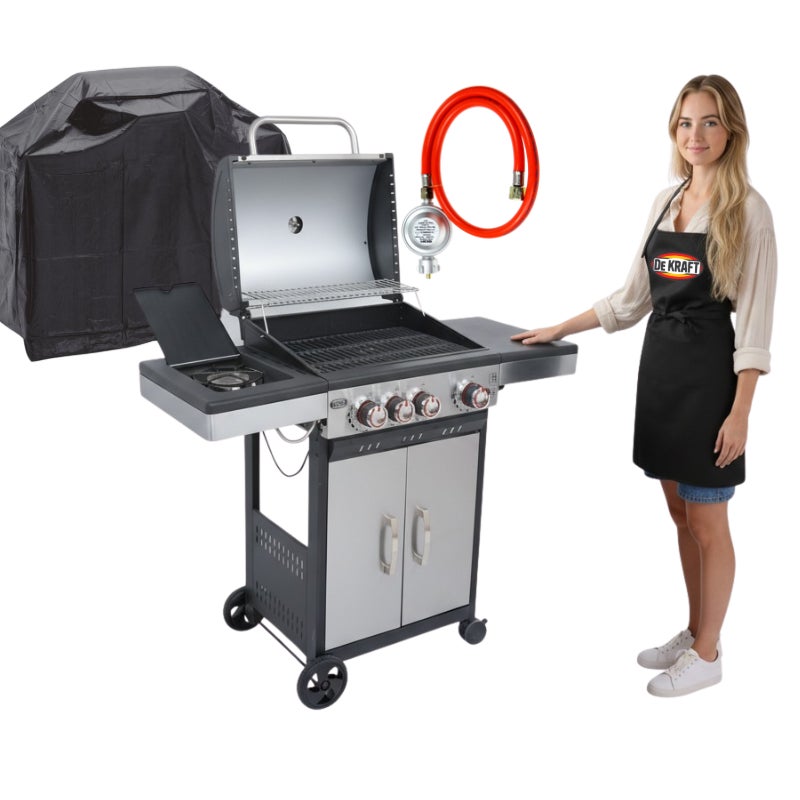 GRILL GAZOWY DEKRAFT INOX PREMIUM 3+1 PALNIKI RUSZT ŻELIWNY + POKROWIEC