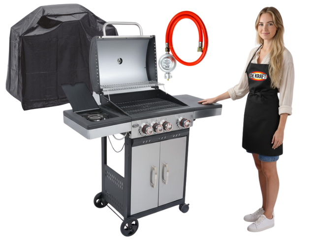 GRILL GAZOWY DEKRAFT INOX PREMIUM 3+1 PALNIKI RUSZT ŻELIWNY + POKROWIEC