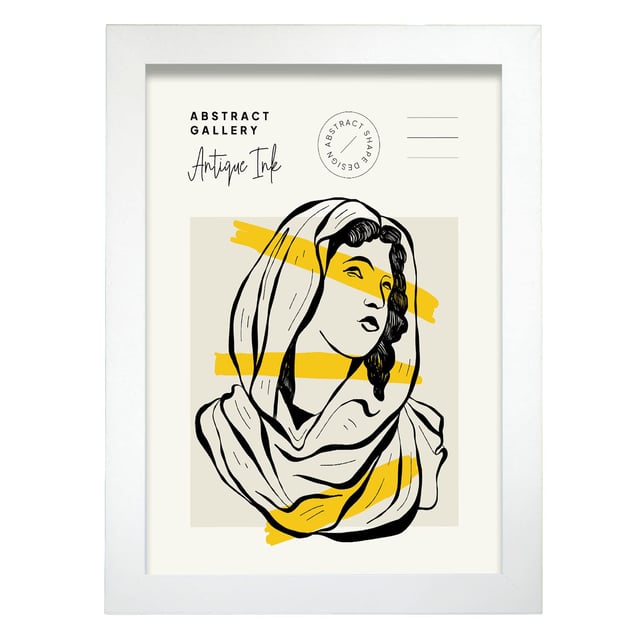 Illustrations À L'encre Noire Et Jaune Vierge Marie Illustrations Artistiques Modernes Pour La Décoration Intérieure A4, Avec Cadre Blanc