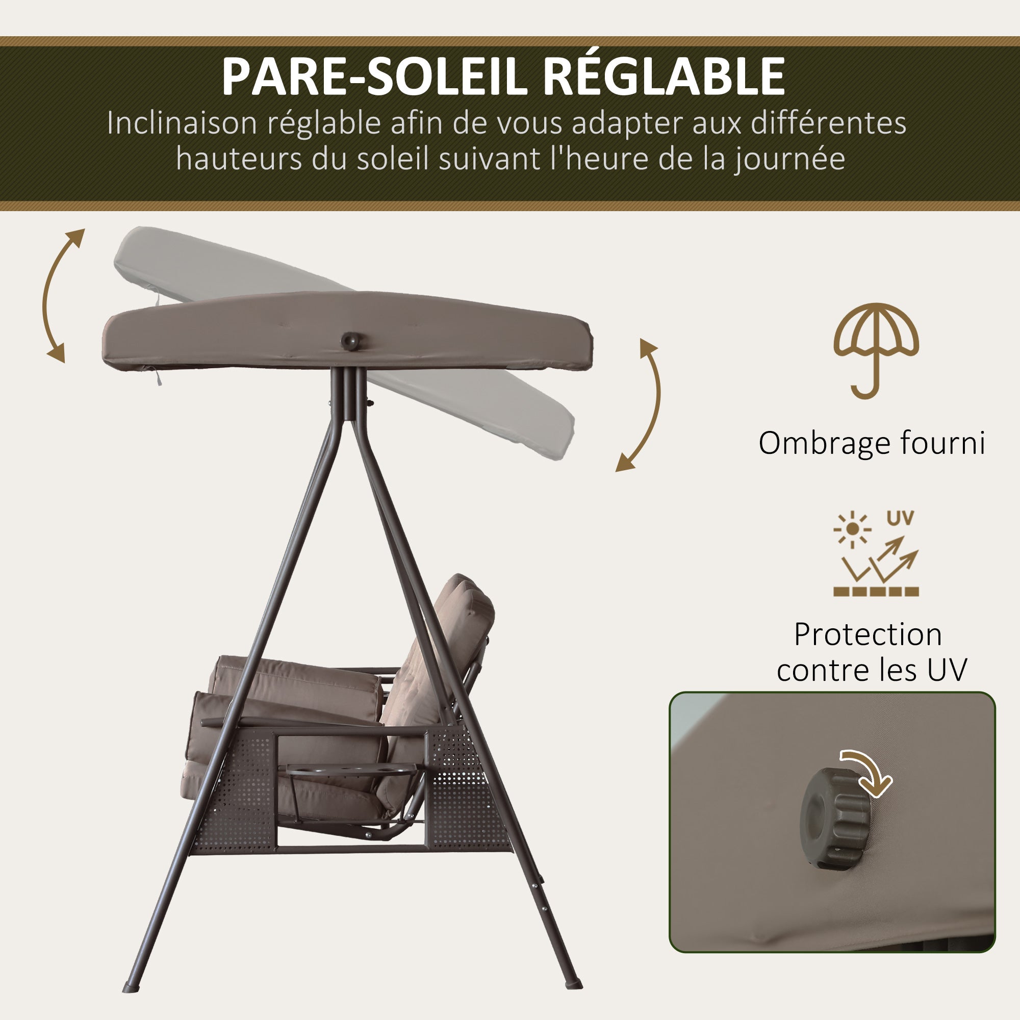 Balancelle de jardin 3 places grand confort polyester - 5