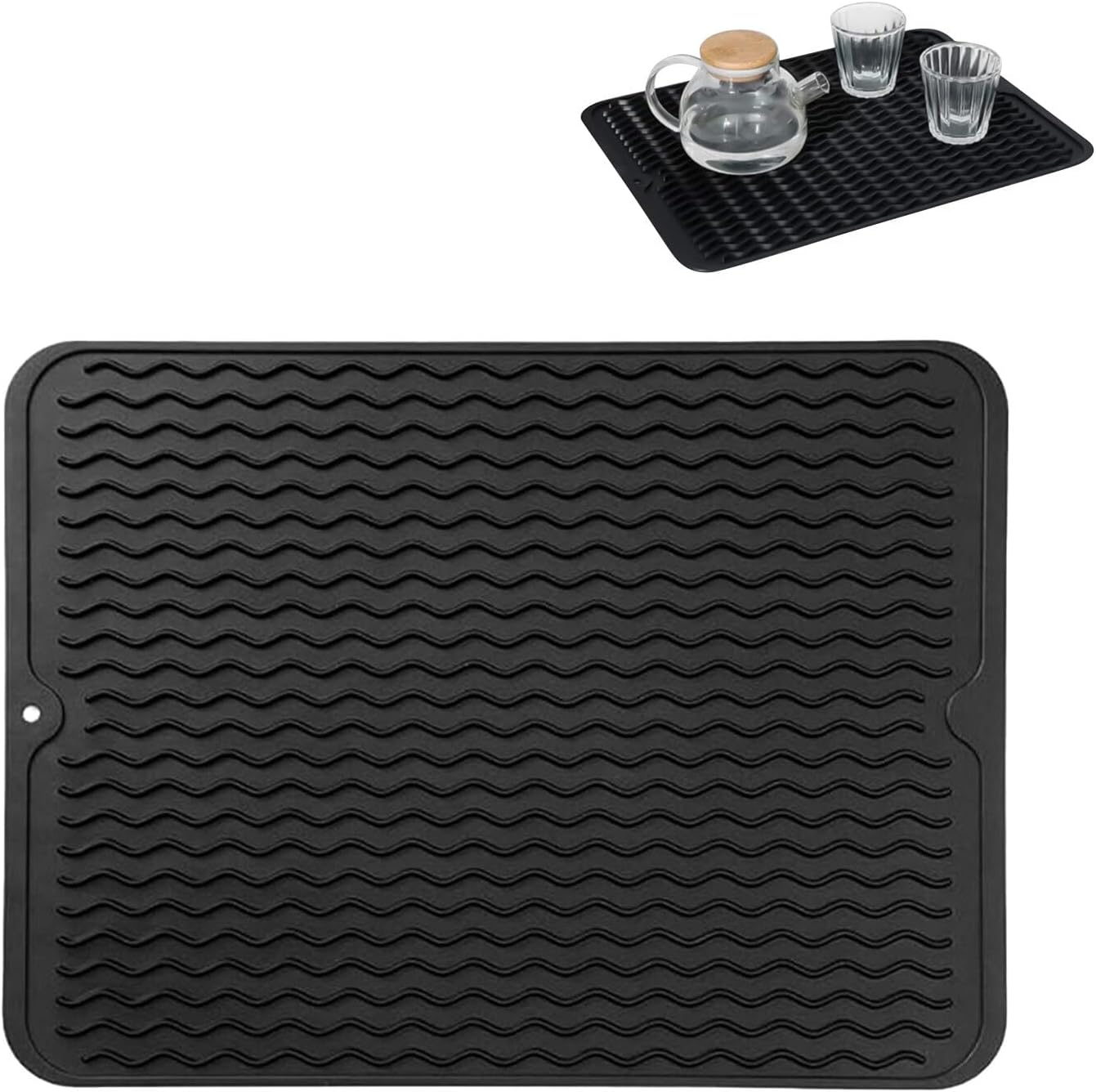 Silicone Alimentare Tappetino Scolapiatti In Silicone 50x40 Cm - Antiaderente, Resistente Al Calore | Nero O Grigio Tappetino Lavello