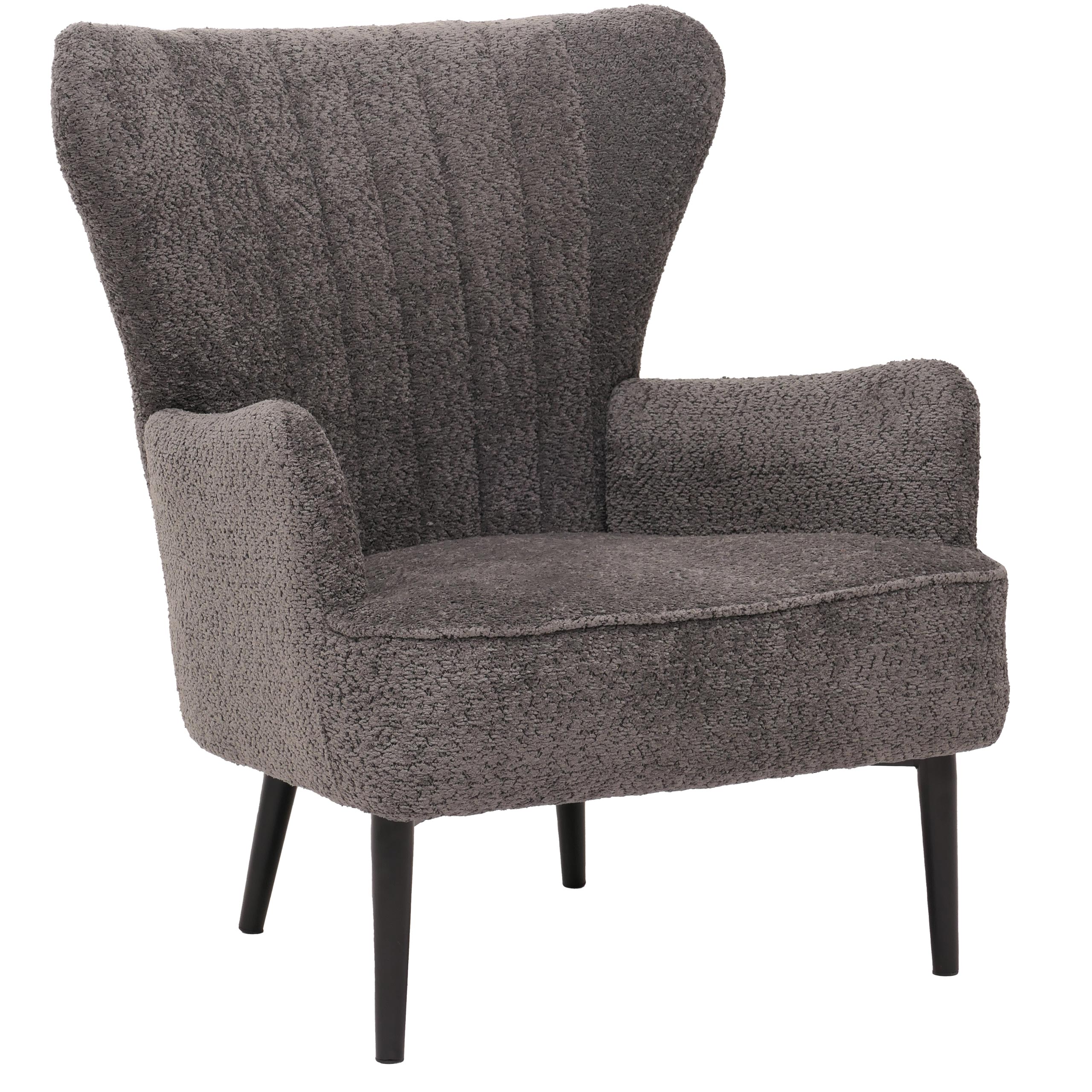Fotel HWC-K37, koktajlowy/fotel z uszami tapicerowany fotel retro vintage tkanina szenilowa (500g/m²) Oeko-Tex ~ ciemnoszary