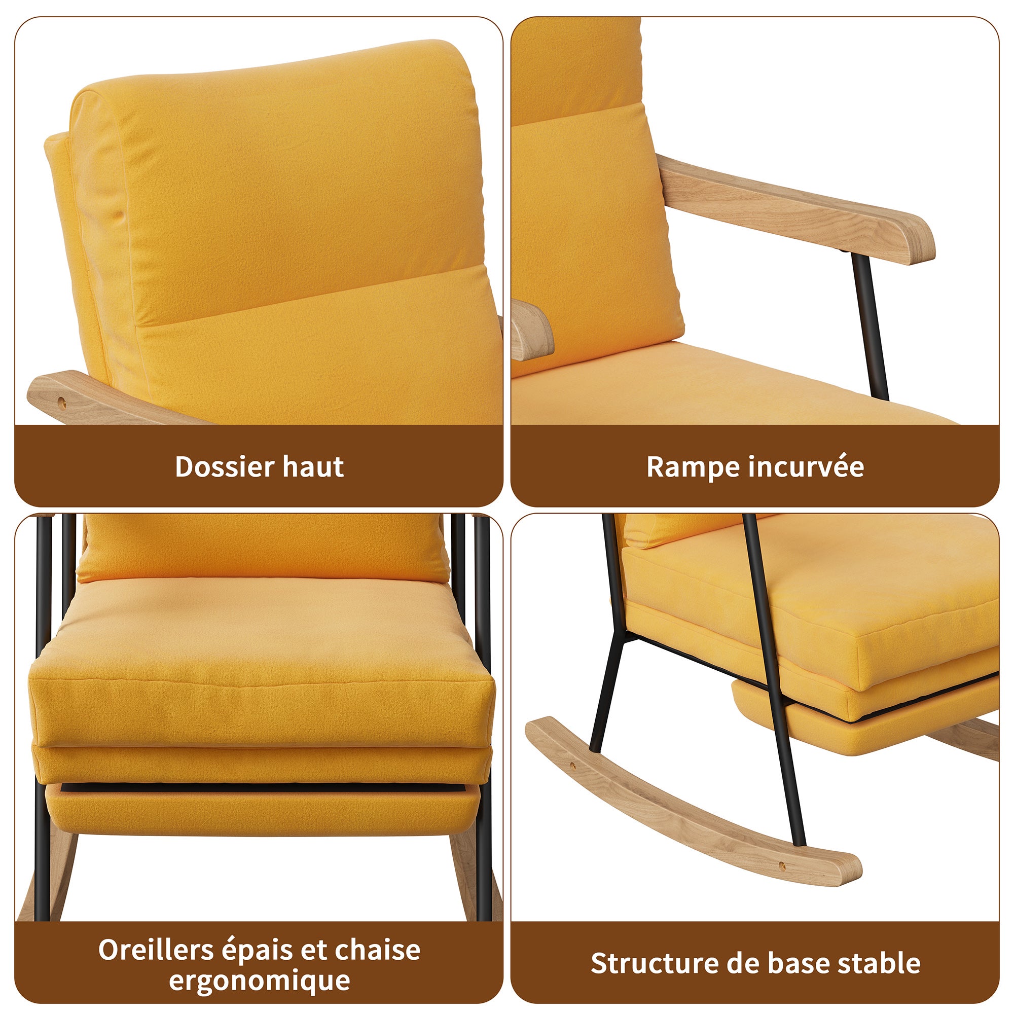 Fauteuil à Bascule, COZY, Symbiose entre Design Naturel et Confort Ergonomique, Fauteuil à bascule avec repose-pieds, Lin Jaune - 8
