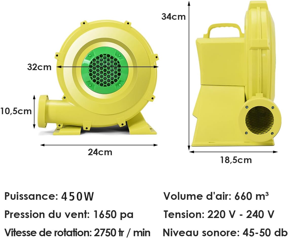 Ventilatore di Aria del Castello Gonfiabile, Ventilatore Centrifugo Gonfiabile, Soffiatore per Giochi Gonfiabili (450W) - 5