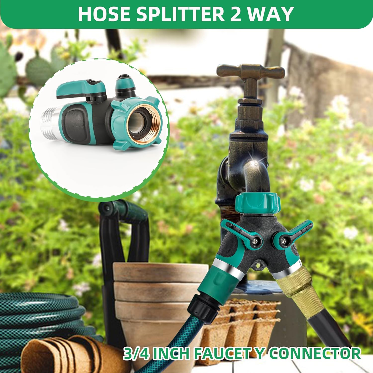 2 Voies Répartiteur Adaptateur,Séparateur en Y 3/4 Pouces Hose Connector,Tuyau d'arrosage à Double Connexion,Régulateur de Débit d'eau et