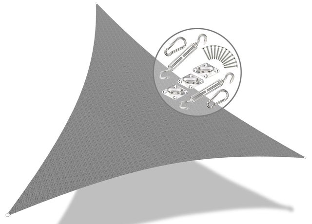 Voile d ombrage Triangle HDPE 3.6x3.6x3.6M gris avec 19 pcs kit de montage