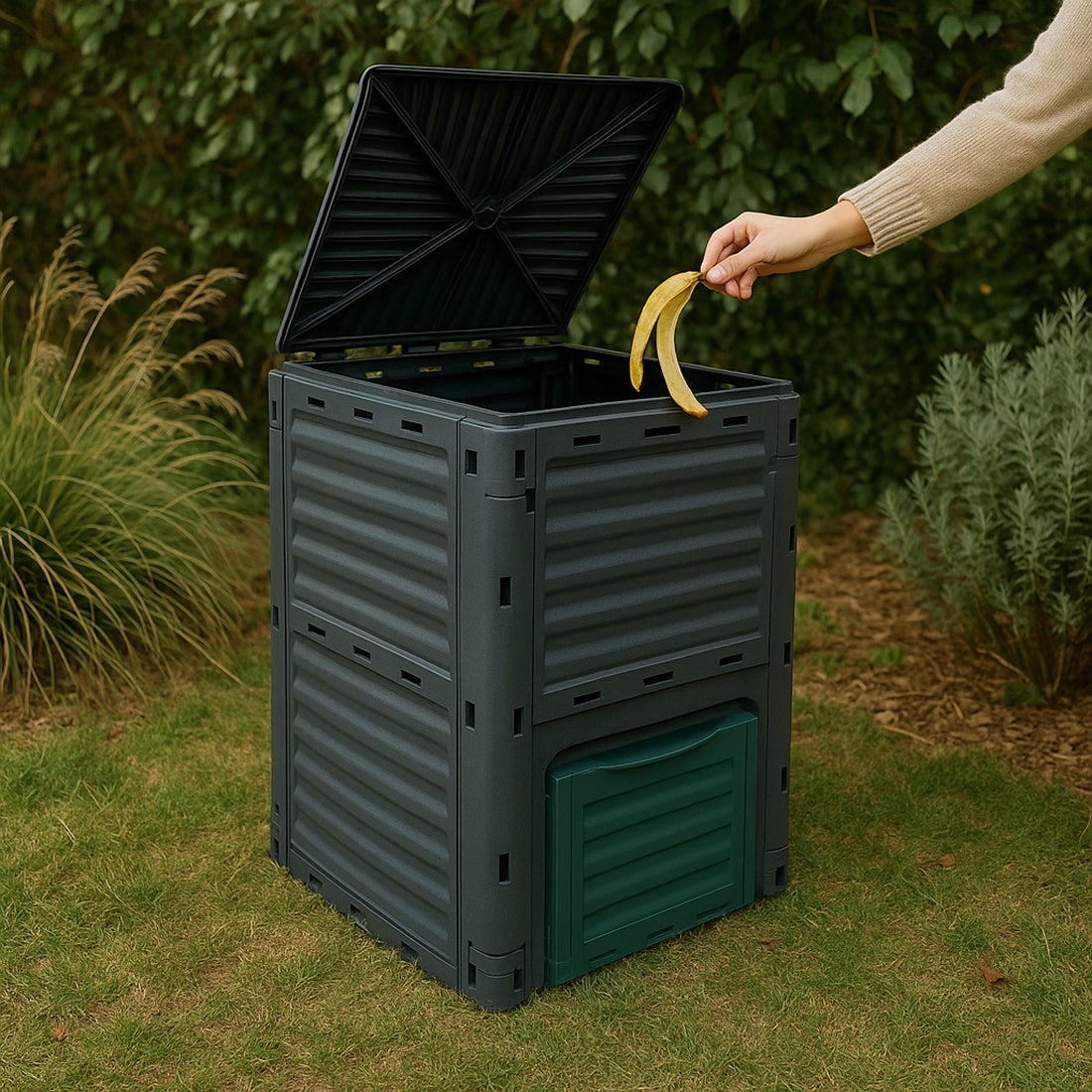 Compostador de Jardín 300L con Tapa Abatible y Ventilación Lateral - 2