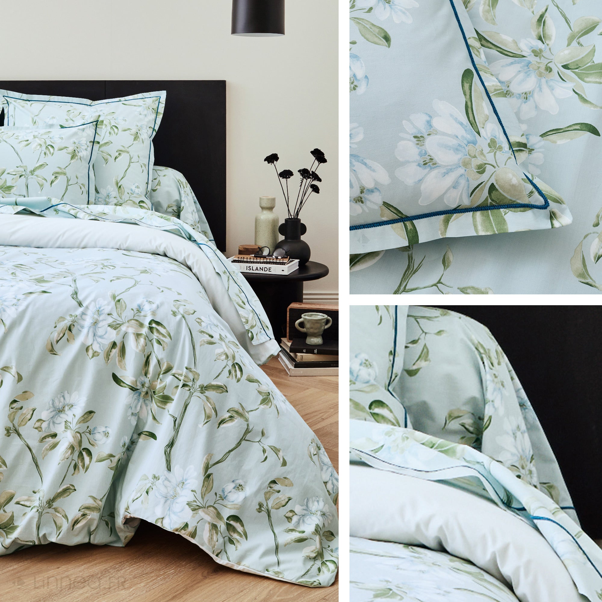 Drap plat 180x290 cm percale coton ELÉNA vert Nil - 3