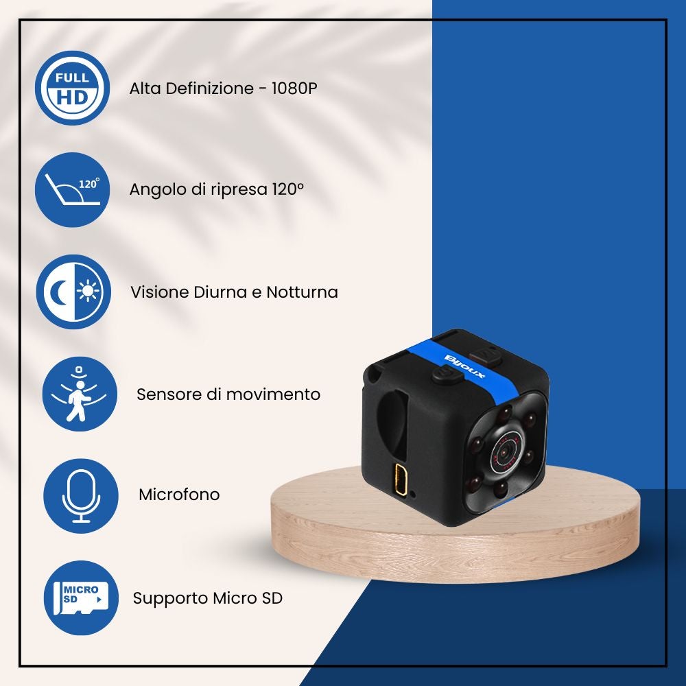 Mini Telecamera WiFi 1080P Lyrlody | Visione Notturna 5m E Rilevamento Movimento | Leggera 54g Per Casa E Ufficio