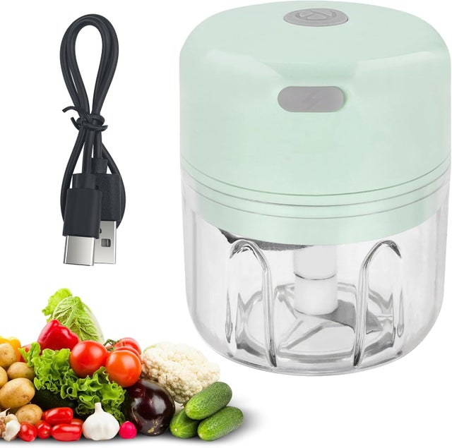 Siekacz elektryczny 250 ml, blender ładowany przez USB, przenośna mini krajalnica do warzyw z 3 ostrzami ze stali nierdzewnej do cebuli, czosnku i mię