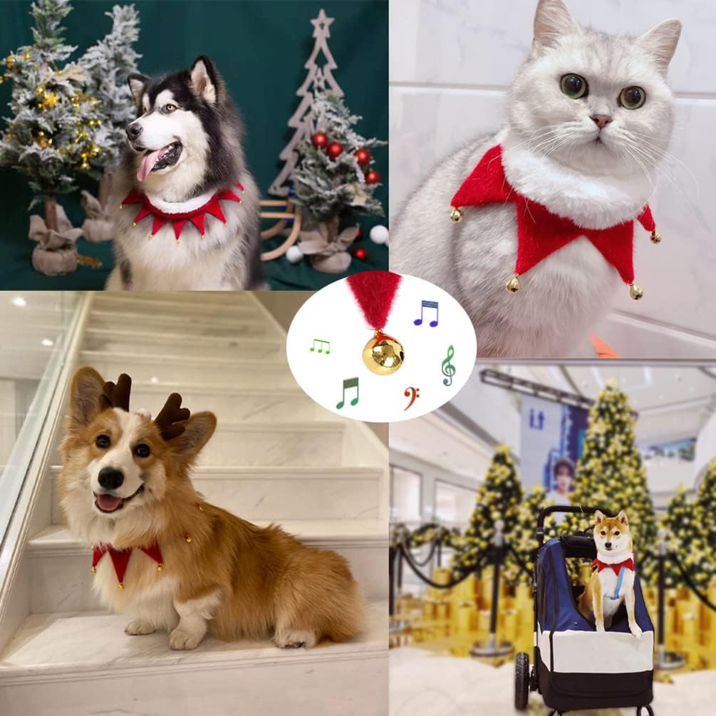 Collier de Noël réglable pour animaux de compagnie avec écharpe, adapté aux chiens, chats, chiots et chatons (taille M, 5 clochettes). - 2