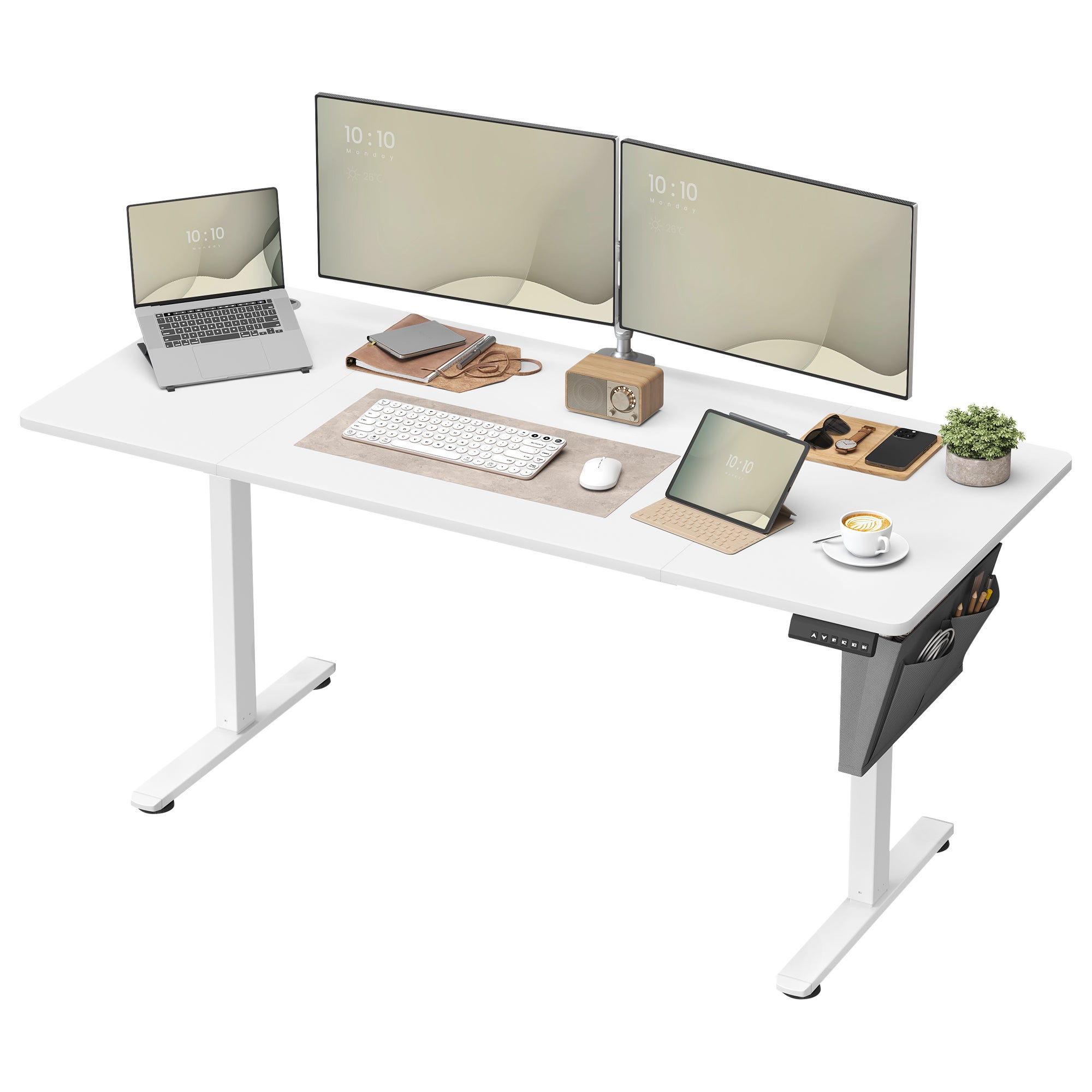 Bureau Électrique Assis-Debout, Bureau Réglable en Hauteur, 70 x 160 x (72-120) cm, 4 Hauteurs Mémorisables, Pochette de Rangement, Blanc Nuage - 3