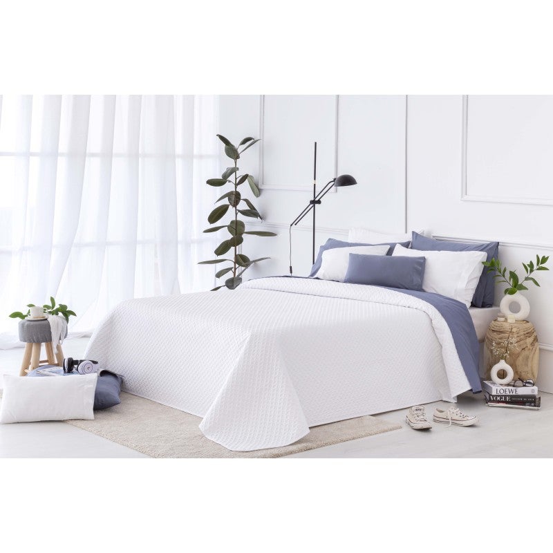 Copriletto Letto California King Size Finlonte Botanical: 100% Cotone, Leggero E Trapuntato, Con Fantasia Floreale Vintage. Set Da 3 Pezzi (304x304 Cm) In Grigio E Blu Navy.