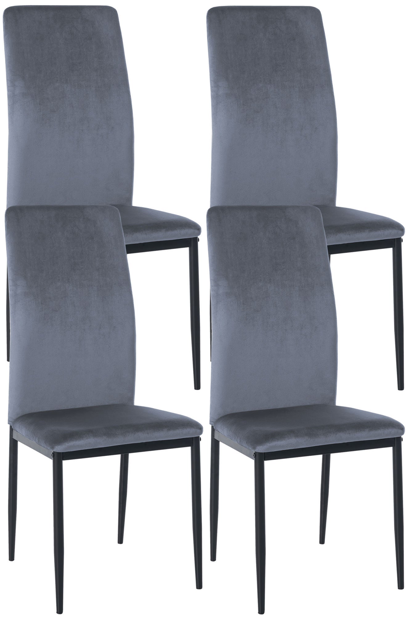 Lot De 4 Chaises ROBINE En Velours - Mix De Couleurs Pastel (bleu, Gris Clair, Gris Foncé, Rose), Pieds Bois Noir