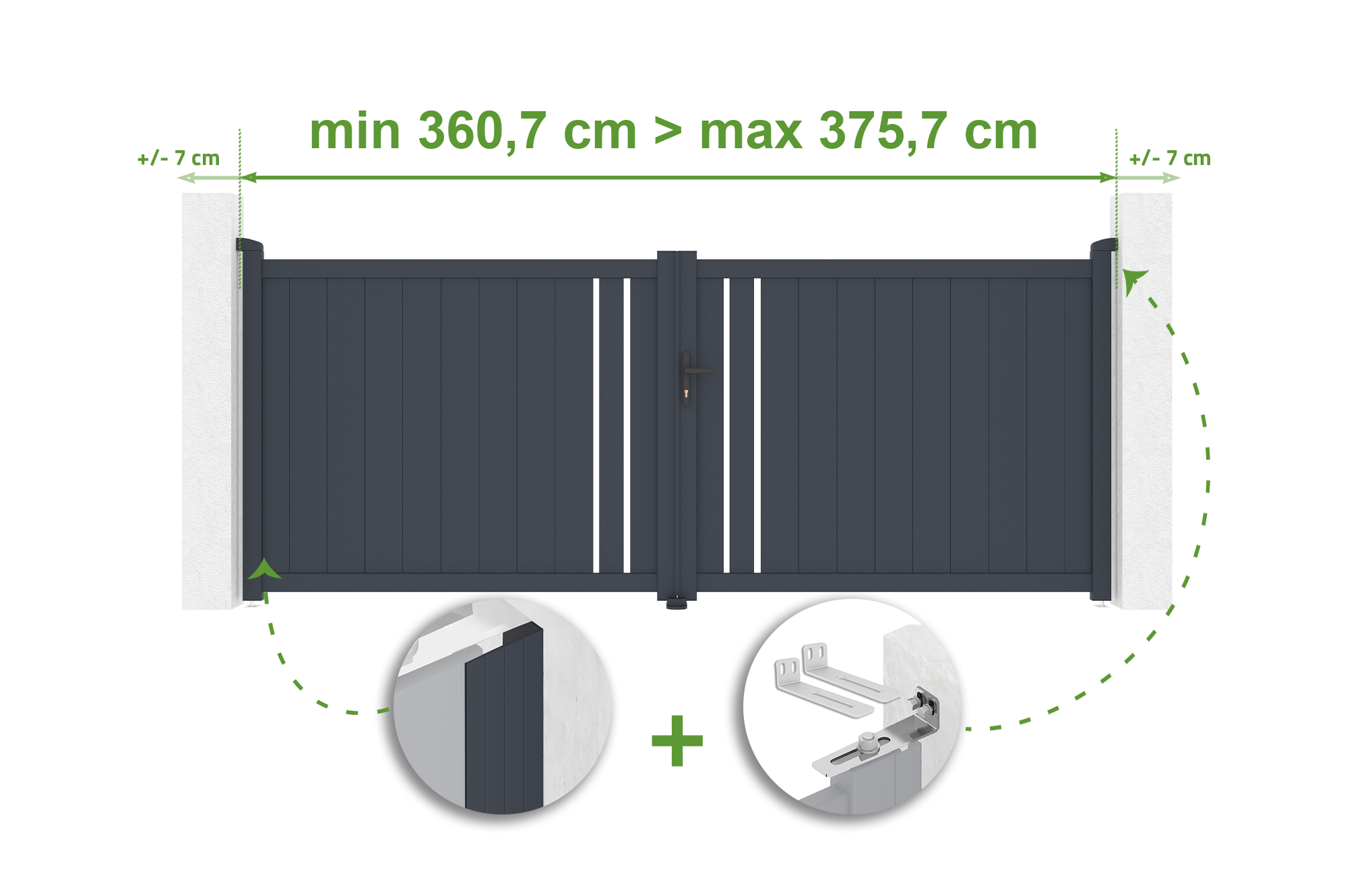 Brama skrzydłowa regulowana szerokość 3,5m GIONA H.140cm szara aluminiowa