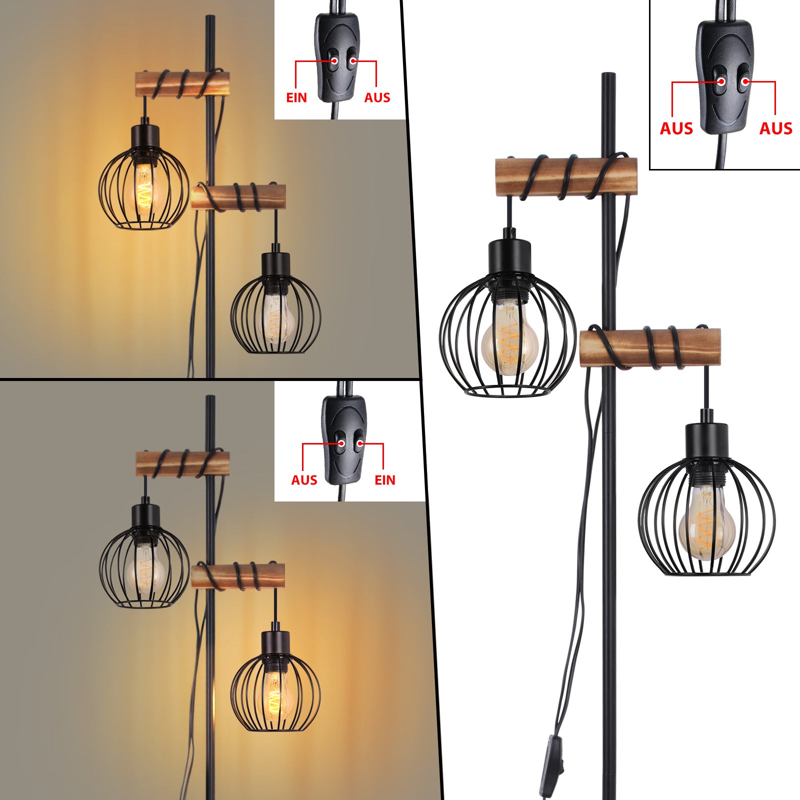 ZMH Lampadaire Noir vintage Douille E27 2 flammes design industriel métal 151cm - sans ampoule - 7