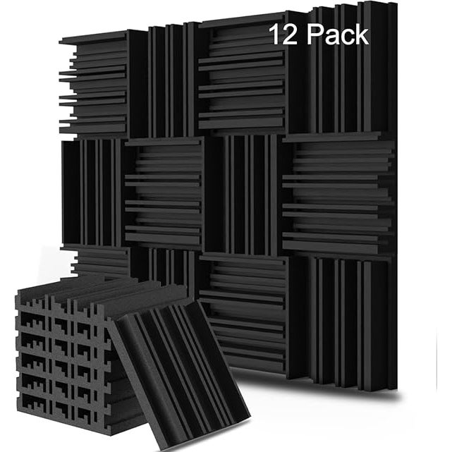 VEVOR 24 Pannelli Acustici In Schiuma Piramidale – 30x30x5 Cm, Adesivi, Ignifughi, Alta Densità 30 Kg/m³, Per Studi Di Registrazione E Riduzione Eco