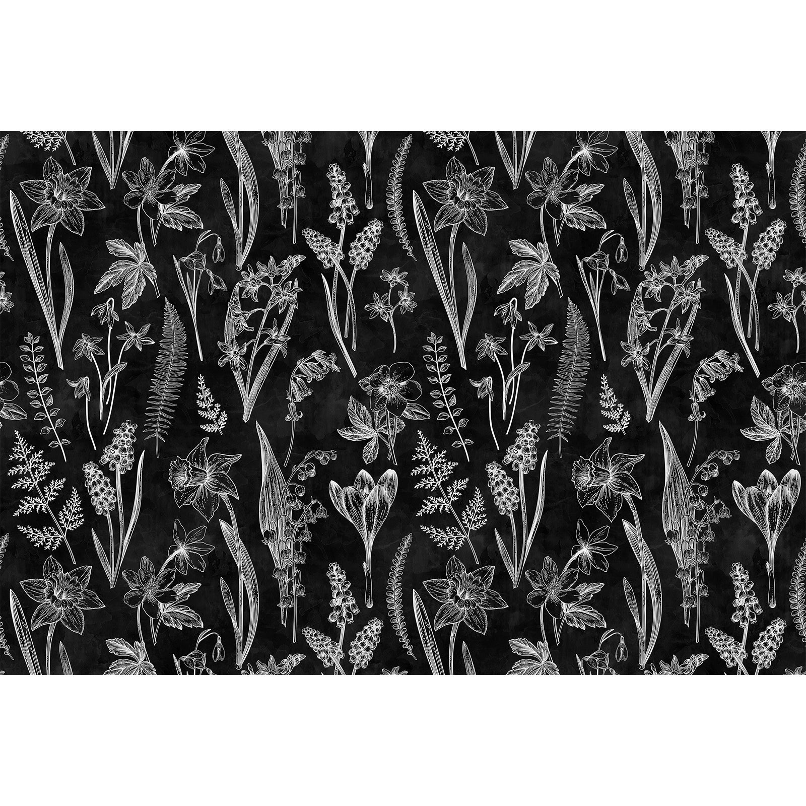Papier peint panoramique floral noir et blanc en tapisserie sur mesure main image 0