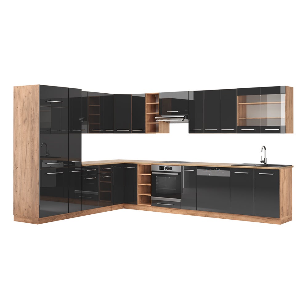Cuisine En Angle Fame-Line Vicco – 190 Cm, Chêne Blanc, Haute Brillance, Meuble Cuisine Intégrée