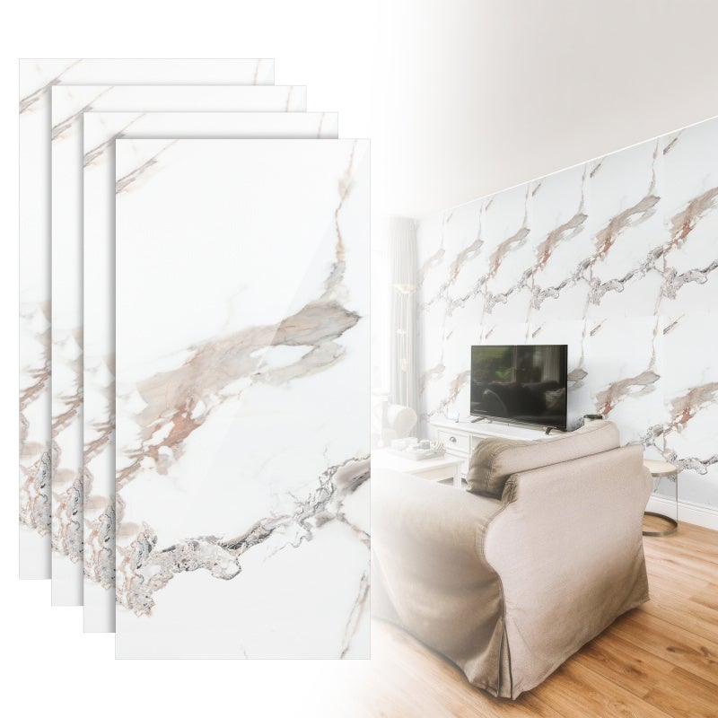 4x Samoprzylepne płytki imitujące tapetę marmurową, odpowiednie do kuchni, łazienek, kominków i pralni, Platinum, 120×60CM