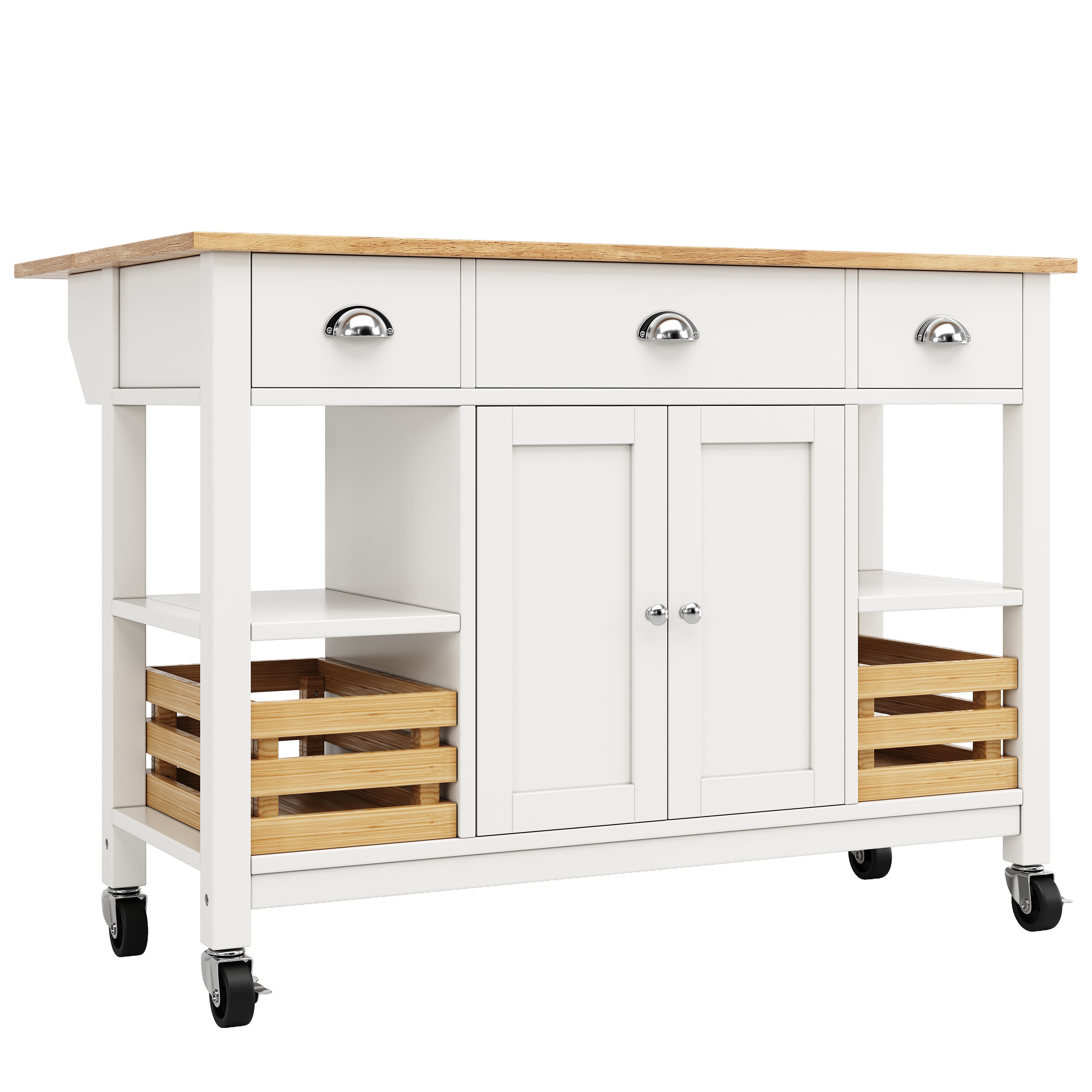 Isla de cocina móvil 120x45x90cm armario comedor carro multifunción madera cesta pino blanco