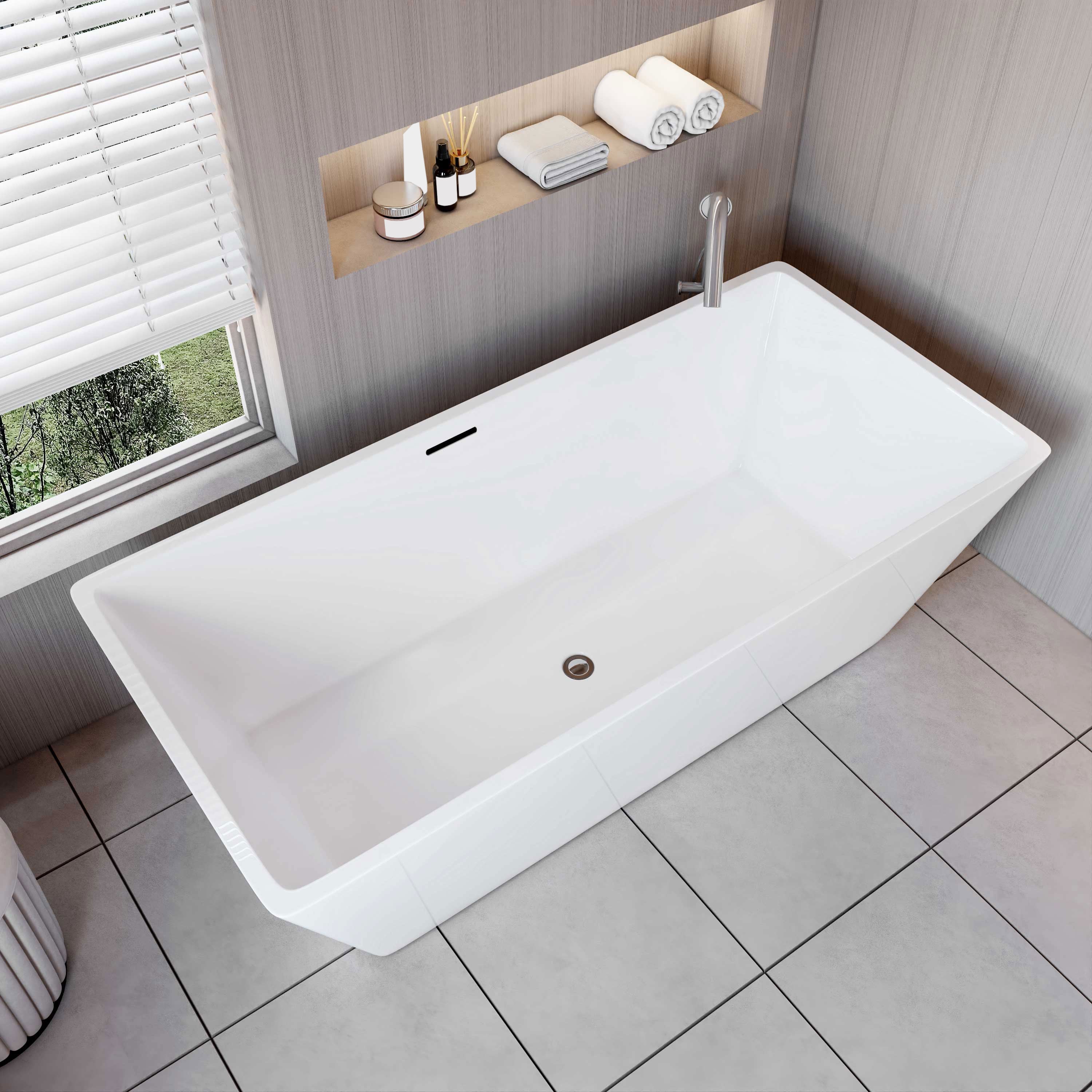 AICA Bañera de acrílico rectangular exenta,1700x800x580mm,color blanco,incluye manguera + desagüe - 3