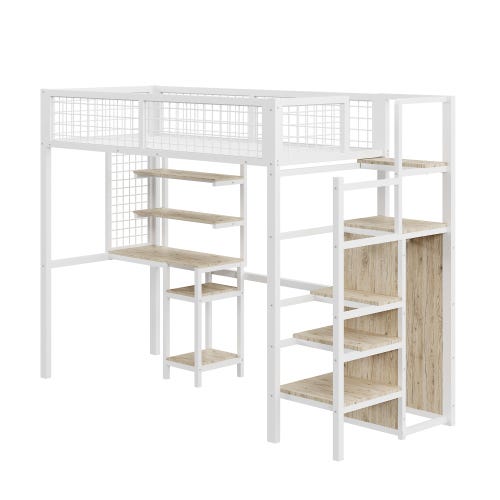 Lit Mezzanine En Bois Et Mdf - 90x200 Cm - Avec Escalier De Rangement Bureau Et Armoire Blanc 97131147 Lit Mezzanine En Bois Et Mdf - 90x200 Cm - Avec Escalier De Rangement Bureau Et Armoire Blanc 97131147