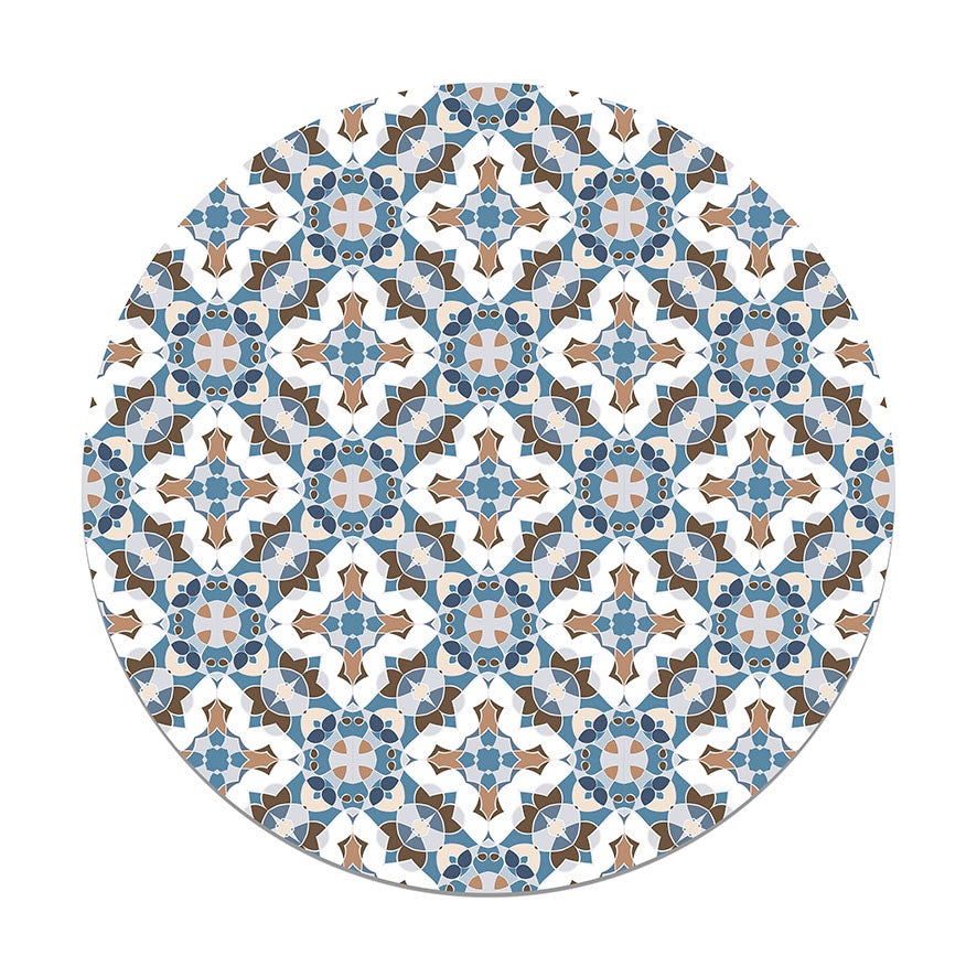 Panorama alfombra vinílica redonda baldosín estilo oriental azul 150x150 cm - alfombra cocina vinilo - alfombra salón antideslizante