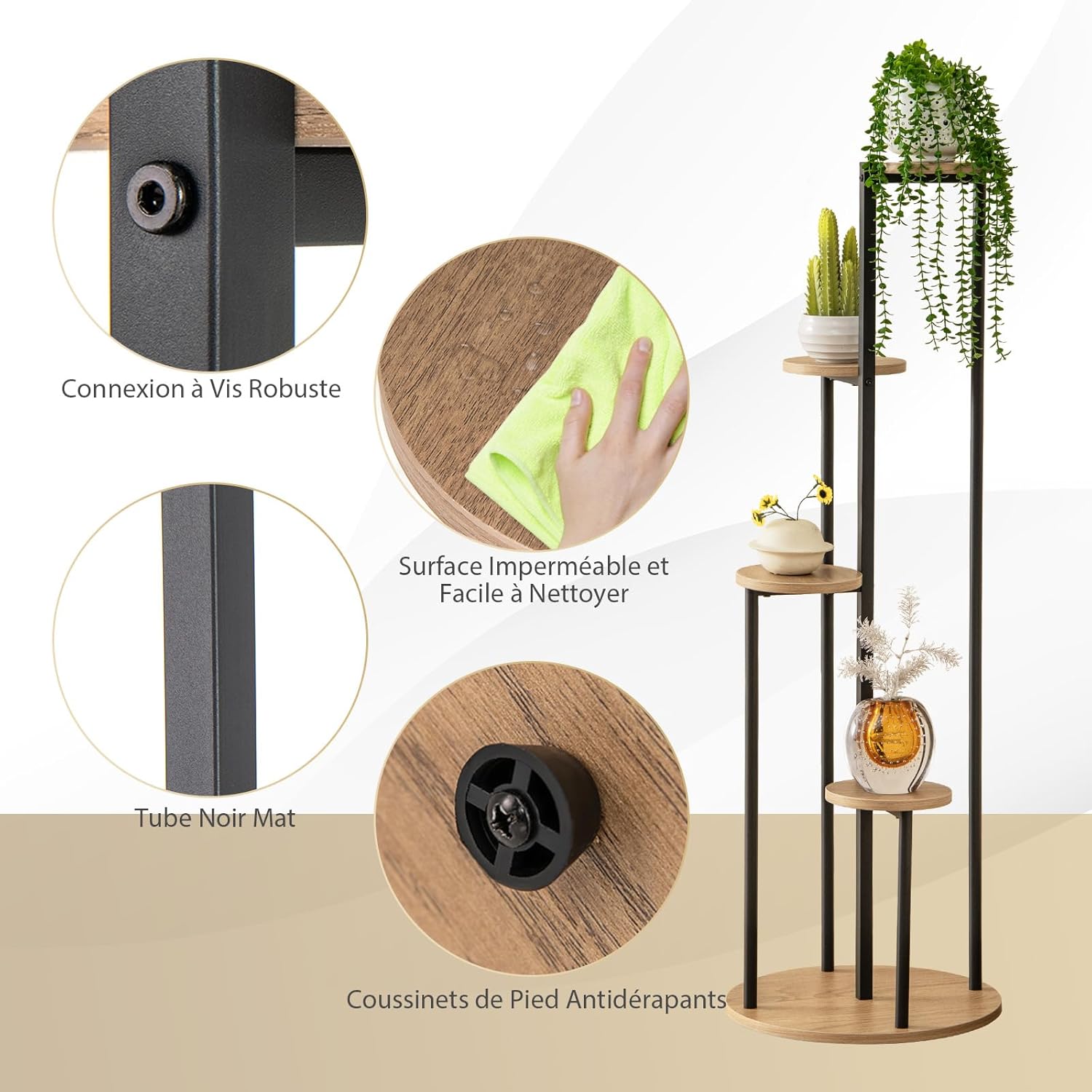 Support pour Plantes à 5 Niveaux, Étagère d'Angle pour Plusieurs Plantes avec Texture Marbre, Support de Pots de Fleurs et Présentoir (Naturel) - 2