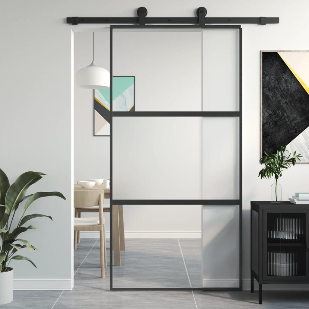 Puerta corredera | Puerta de la cocina vidrio templado y aluminio negra 102,5x205 cm CFW31202 - 2