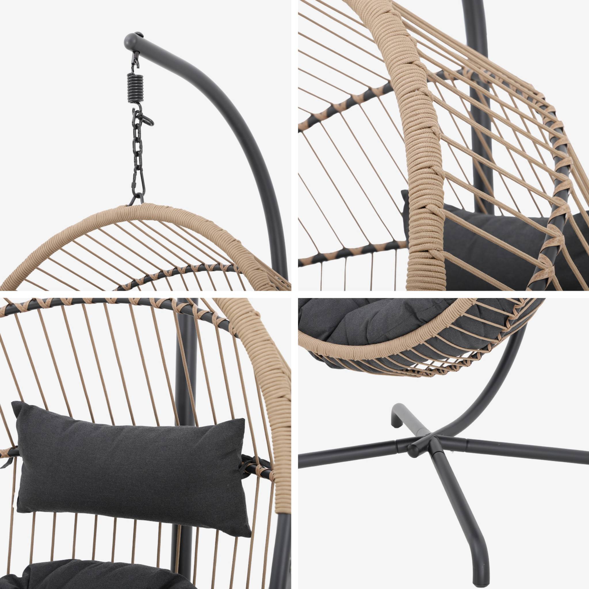 Oeuf suspendu acier polyester Cassis beige et noir. 96 x 95 x 200 cm CASSIS - 6