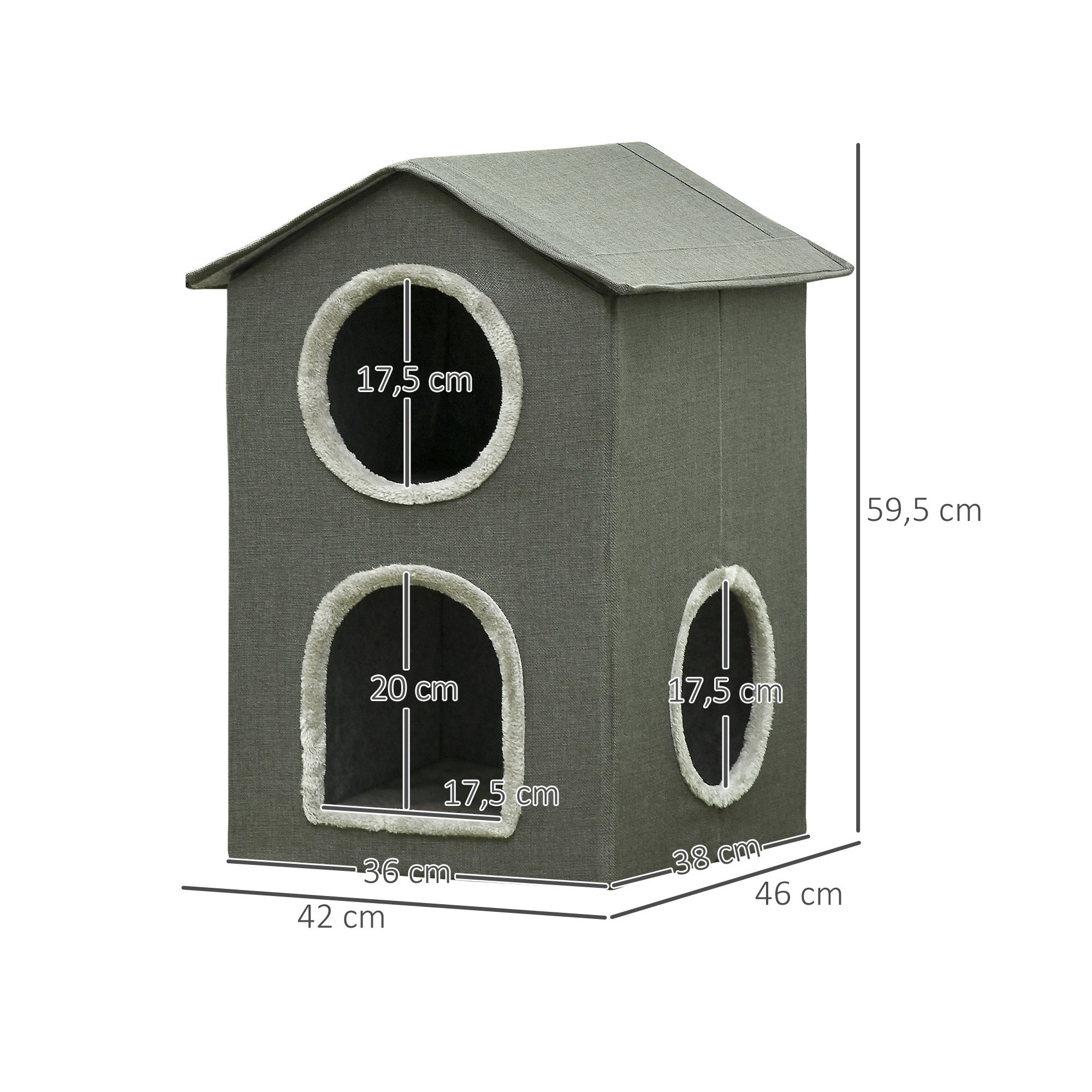 Casa para Gatos PawHut MDF, Poliéster, Pelúcia e PVC Cinzento 42x46x59,5 cm - 3