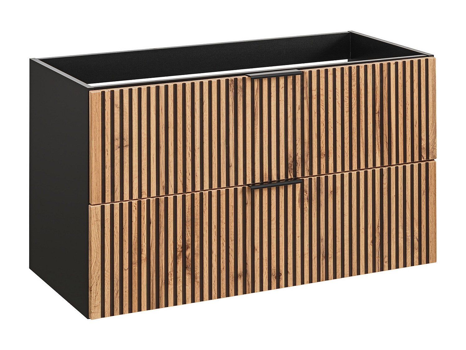 Szafka pod umywalkę wisząca ryflowana - Naturalny jasny i czarny - 80 cm - MADELA