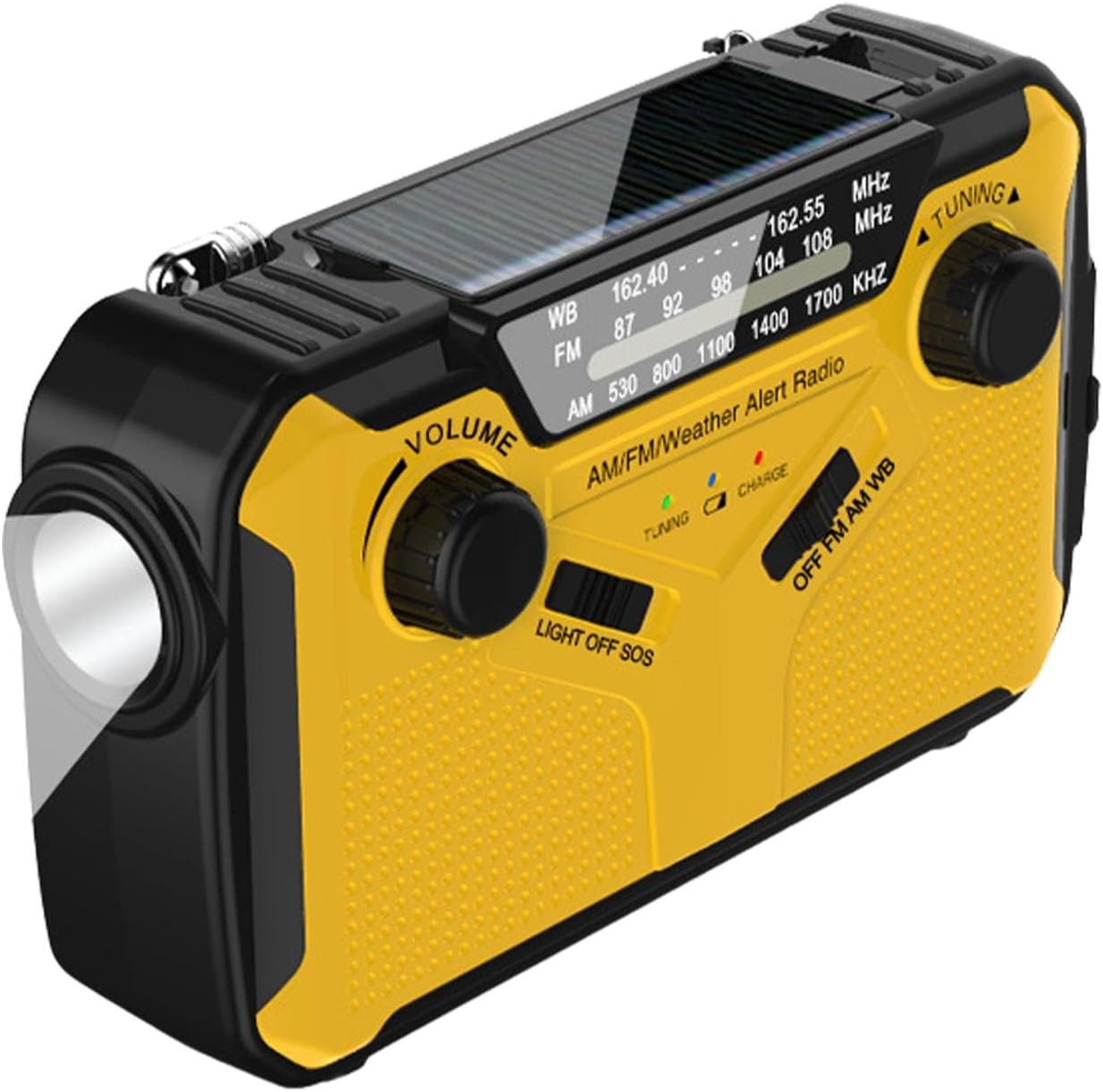 Radiotelefon alarmowy zasilany korbką z radiem słonecznym, bateria 3000 mAh, radio pogodowe z latarką, alarmem SOS i WB/AM/FM do użytku na zewnątrz