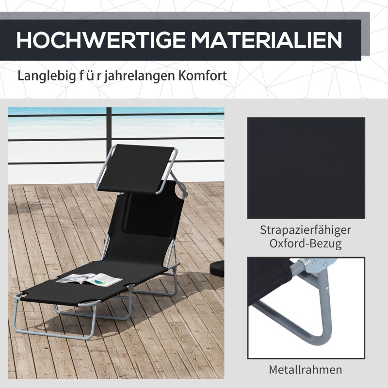 Bain de Soleil Pliable avec Pare-soleil Dossier Réglable 4 Positions Transat Jardin Noir Max 120kg - 9