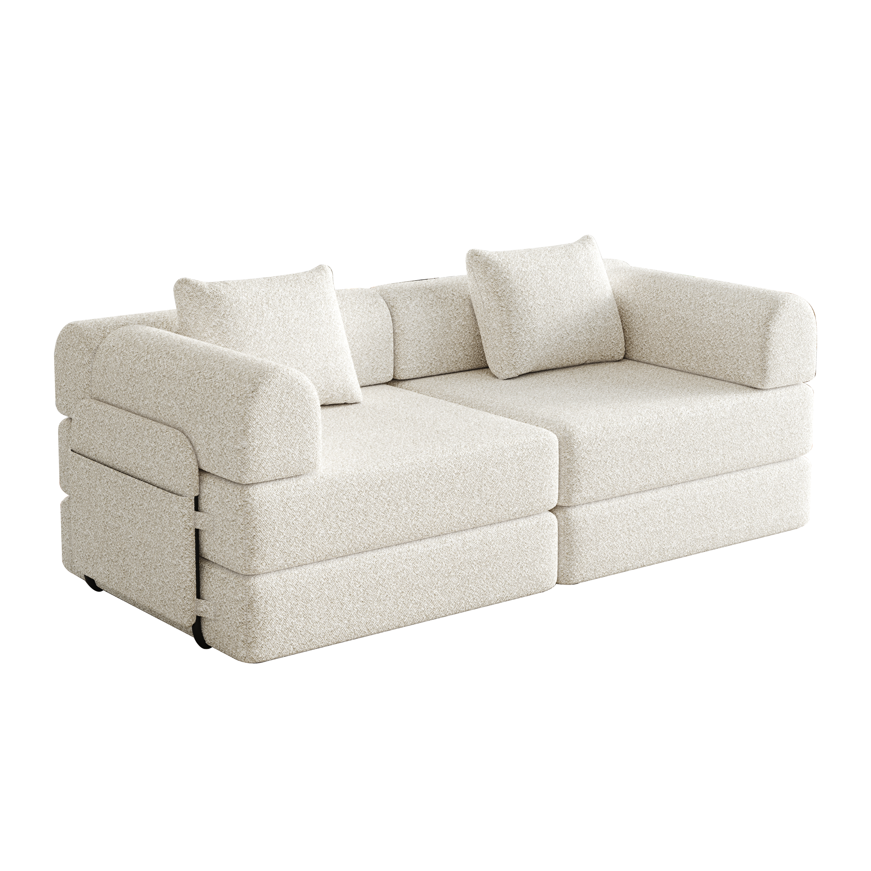 Canapé convertible 2-en-1, 2 places, design breveté, rangement accoudoir, 3 cadres métal, configurations multiples, chenille, Beige, 183x91x70 cm - 9