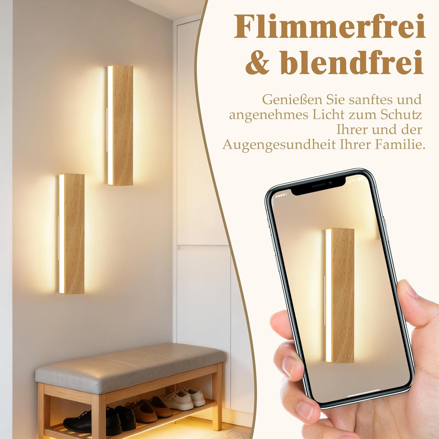 NETTLIFE Applique LED Legno 32cm Moderna, Design Su e Giù Luce Indiretta 11W 3000K Bianco Caldo per Soggiorno Camera Corridoio Scale Interno - 7
