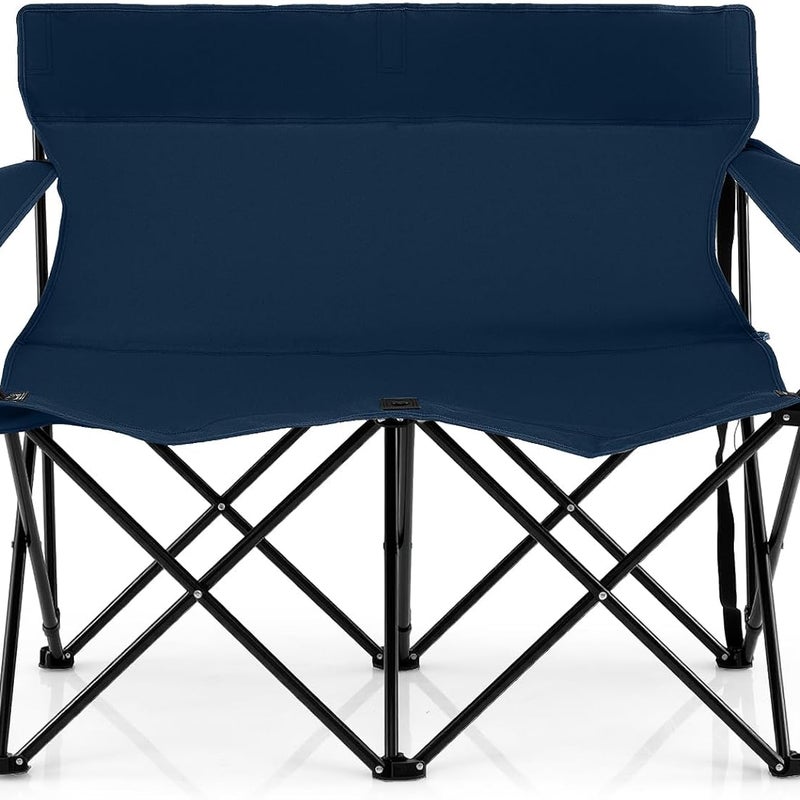 Krzesło kempingowe dla 2 osób, składane krzesło z uchwytami na napoje, podłokietnikami i torbą do przenoszenia, nośność 300 kg, piknik