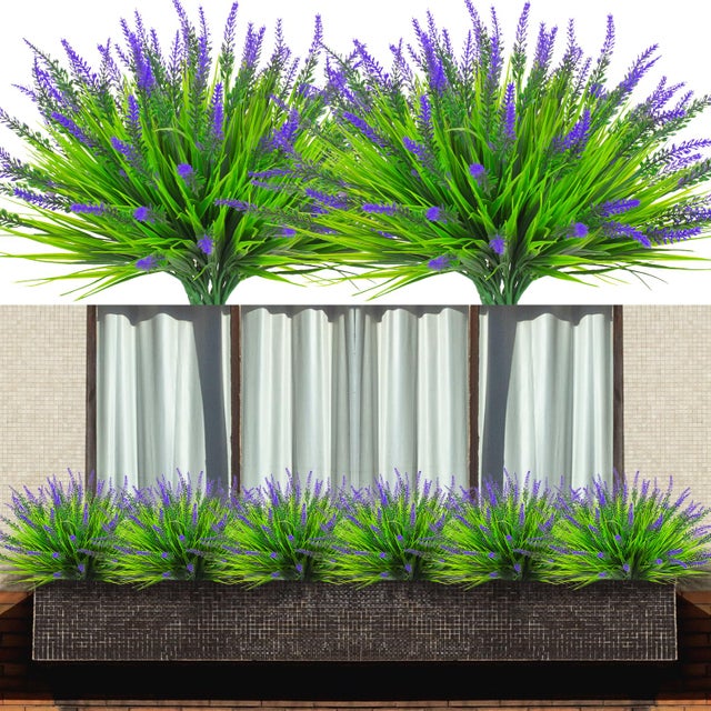 20 Pacotes de Plantas Artificiais para Exterior, Flores de Lavanda Artificial, Resistente aos UV, Erva-macaco Artificial de Plástico para Jardim