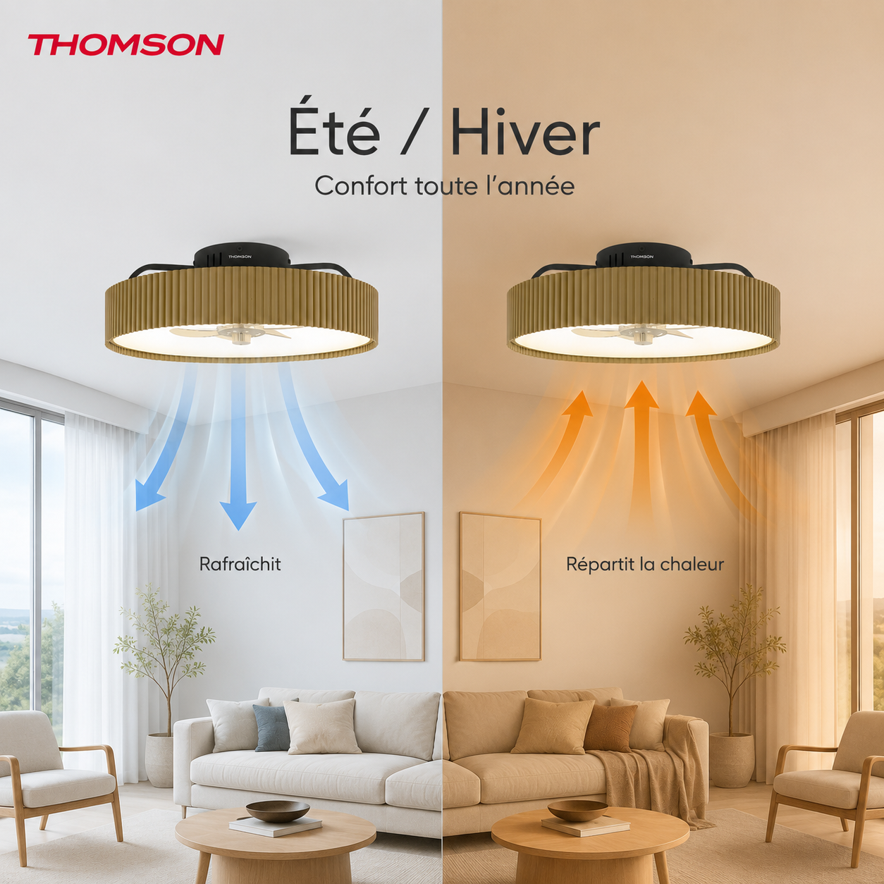 Ventilateur de plafond avec lumière THOMSON ALMA avec 7 pales, diamètre de 50 cm et télécommande incluse - 7