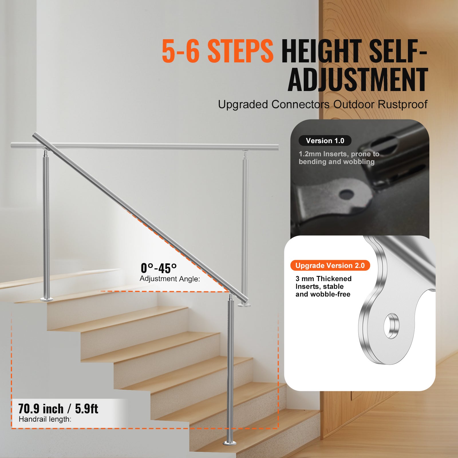 Rampe d'escalier extérieure,VEVOR kit rampe d'escalier 71