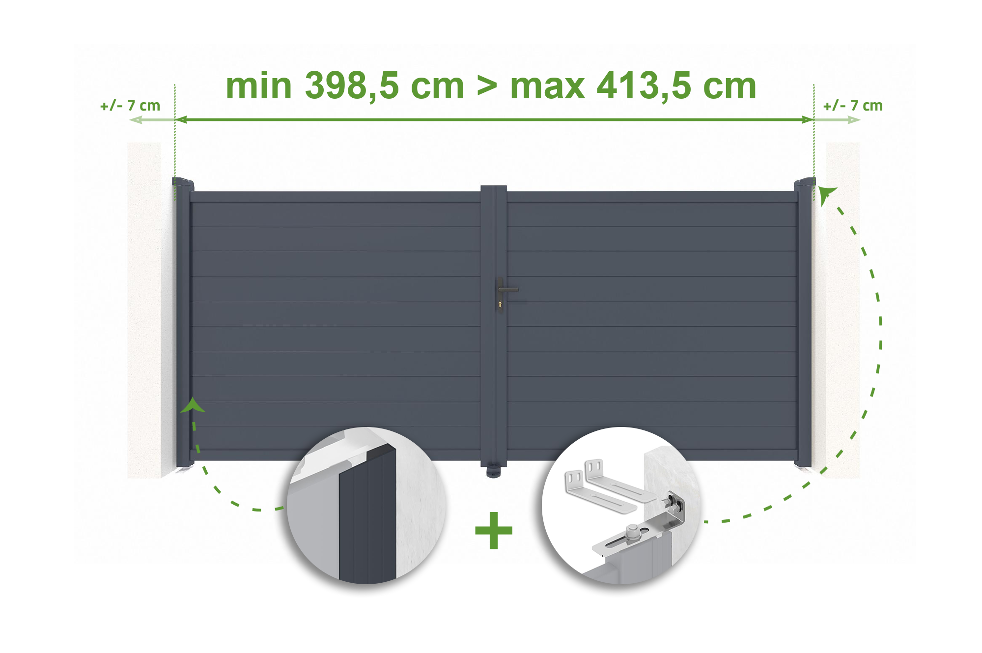 Brama skrzydłowa regulowana szerokość 4m EIGER H.180cm szare aluminium