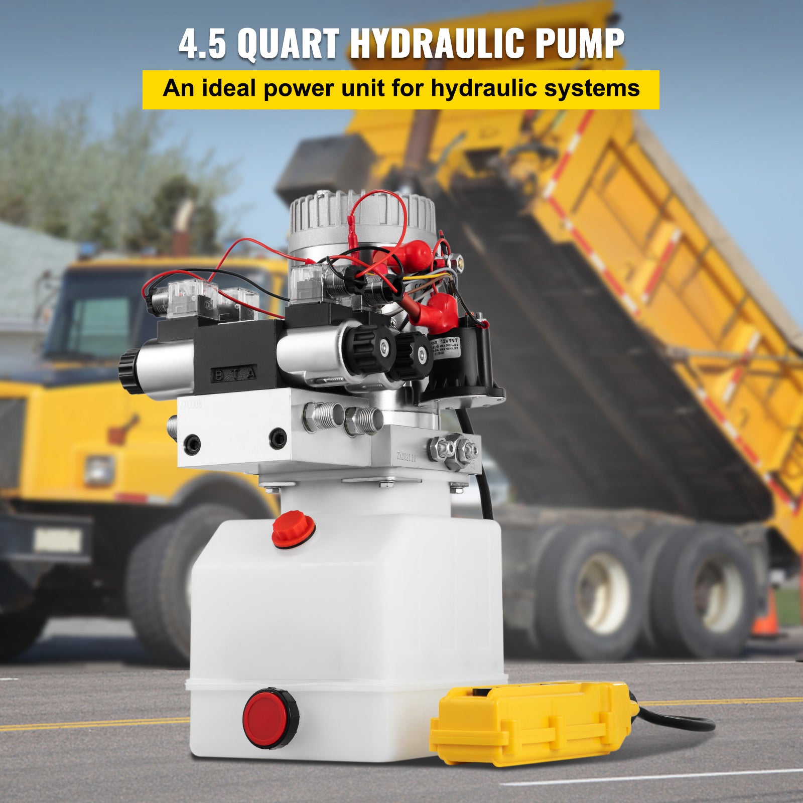 Pompe hydraulique,SucceBuy unité d'alimentation à double effet,12V CC,bloc d'alimentation hydraulique à double solénoïde,réservoir de 4,5L - 4