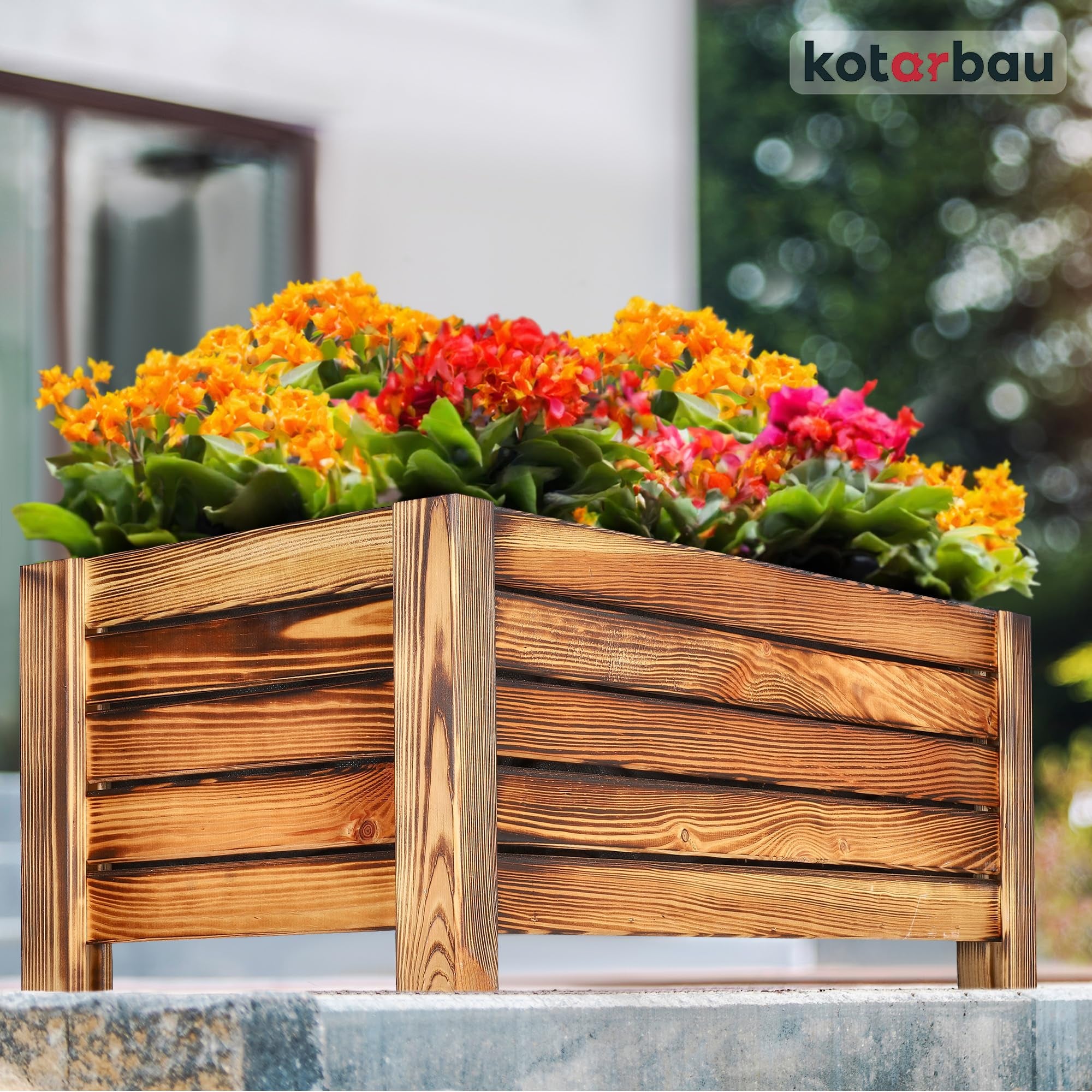 Pot de Fleurs en Bois 60 x 33 x 25 cm Jardinière en Pin Carbonisé Pot de Plantes Jardinière - Idéal pour Jardin Terrasse Balcon - KOTARBAU - 2