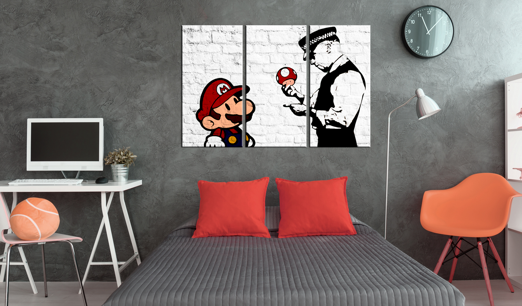 Runa Art Super Mario Cop Quadri Soggiorno Grande Grigio Arte Di Strada 120 x 80 cm 3 Pezzi Decorazione Murale 303031b